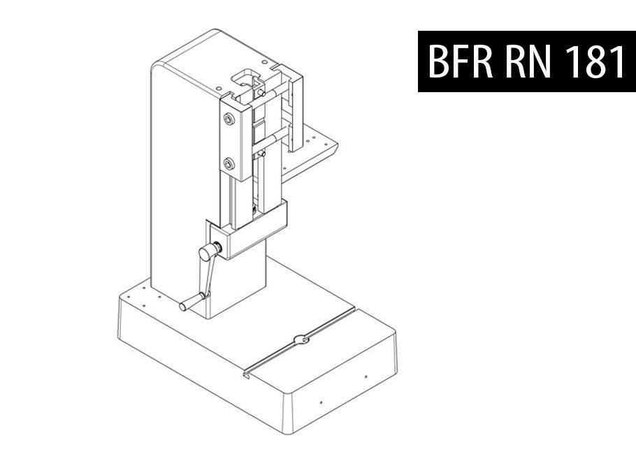 BalTec铆接机立柱和工作台图形，包括RFR RN 151、181和181R型号的手动高度调节