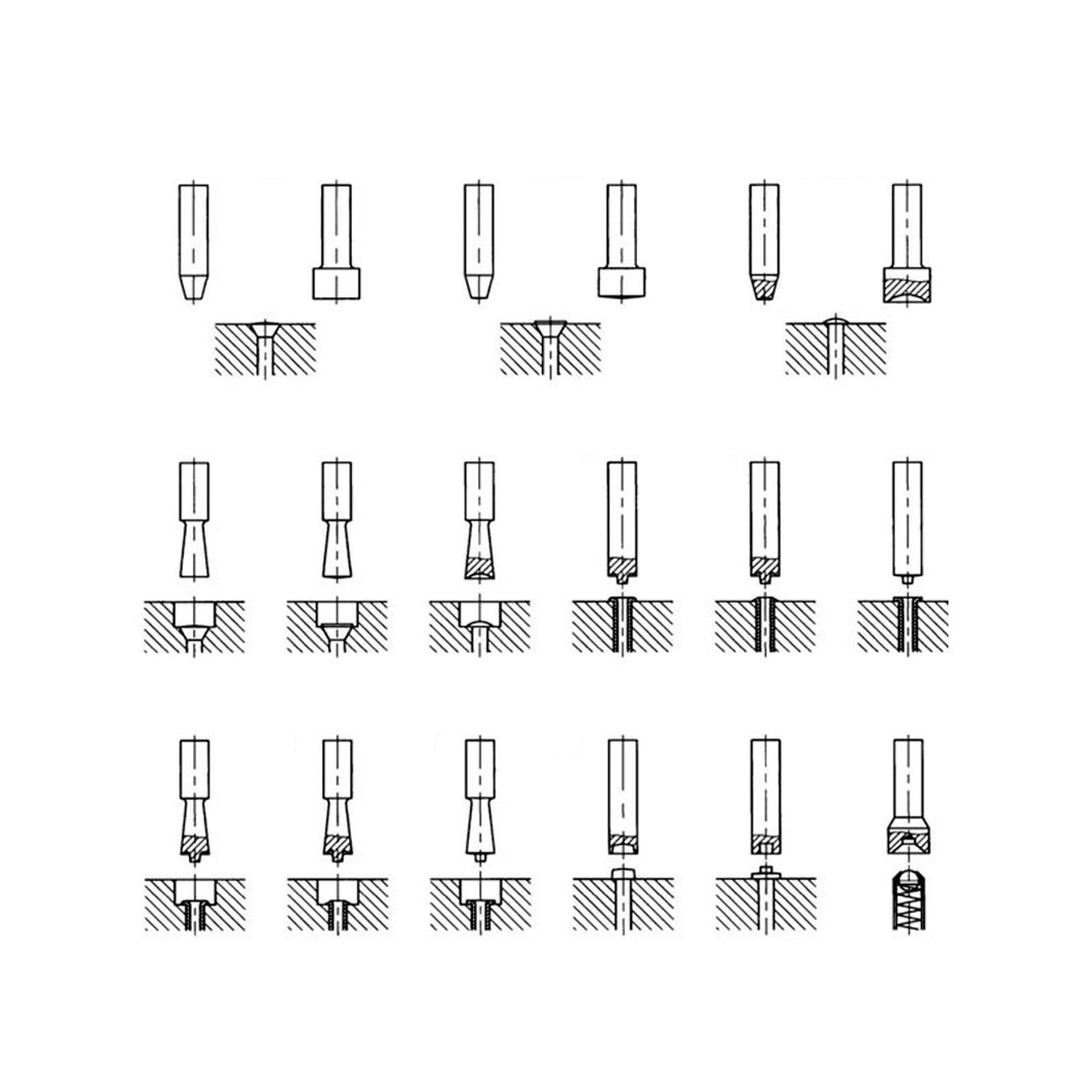 成型工具的图形
在Baltec内部，包括标准和客户特定的应用。刀柄直径为 20 mm，用于铆接装置和铆接机。
